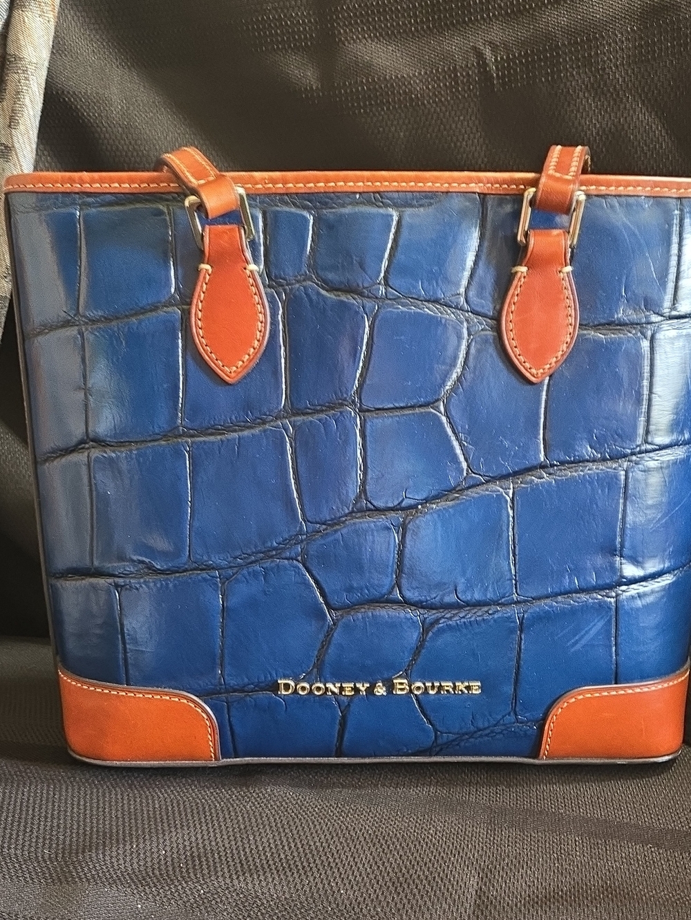 Dooney & Bourke Blue Croc-Embossed Leather Zip Top Tote